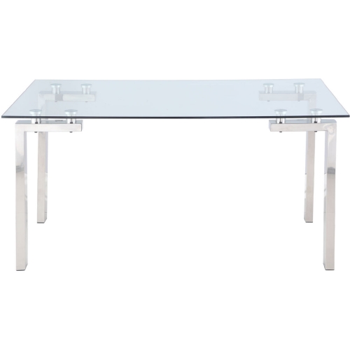 Cristina 61" Dining Table in Polished Stainless & Tempered Glass